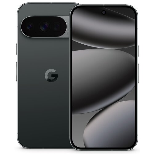 Na zdjęciu widoczny jest smartfon z ciemnym, eleganckim wykończeniem, z wyświetlaczem wypełniającym niemal całą przednią powierzchnię oraz trzema obiektywami aparatu z tyłu. Na tylnej obudowie znajduje się logo "G".