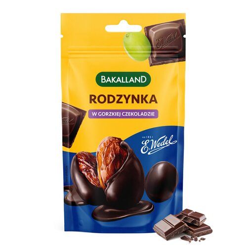 Rodzynki w gorzkiej czekoladzie BAKALLAND (62 g)