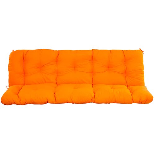 Pomarańczowa poduszka na huśtawkę z widocznymi przeszyciami tworzącymi kwadratowe segmenty, wypełniona miękkim materiałem. Produkt ma wymiary 180 x 50 x 10 cm.