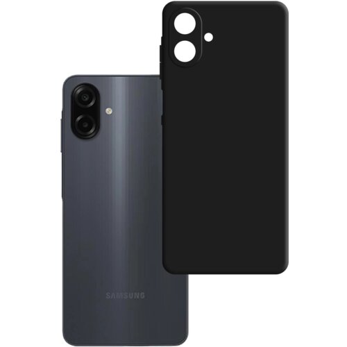 Na zdjęciu widoczny jest czarny matowy futerał z wycięciami na aparat i lampę błyskową, obok którego znajduje się smartfon z dwoma obiektywami aparatu i logo "Samsung" na obudowie.
