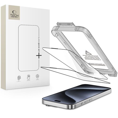 Szkło hartowane TECH-PROTECT Quick Set+ do Apple iPhone 15 Pro Max Czarny (2 szt.)