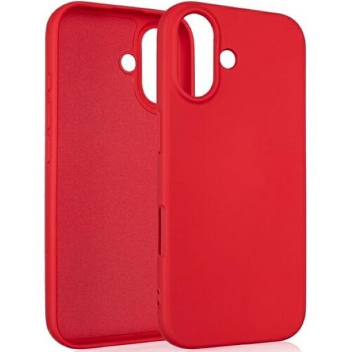 Czerwone etui silikonowe z wycięciami na aparat i przyciski, przeznaczone do telefonu Apple iPhone 17. Produkt ma gładką powierzchnię i jest pokazany z przodu oraz z tyłu.