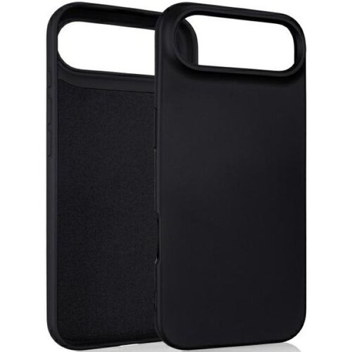Czarne etui silikonowe do telefonu, widoczne z przodu i z tyłu, z dużym otworem na aparat w górnej części. Powierzchnia etui jest gładka, a wnętrze ma teksturowane wykończenie.
