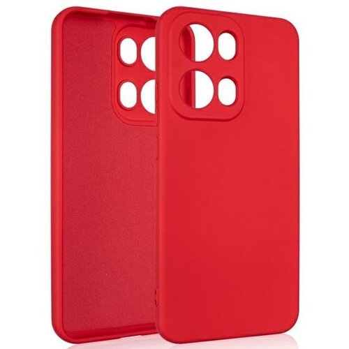 Czerwone etui silikonowe z wycięciami na aparat, przeznaczone do telefonu Oppo Reno 13 Pro. Produkt ma gładką powierzchnię i zaokrąglone krawędzie.