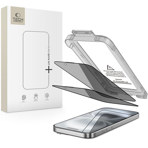 Szkło prywatyzujące TECH-PROTECT Quick Set Spy+ do Apple iPhone 15/16 (2 szt.)