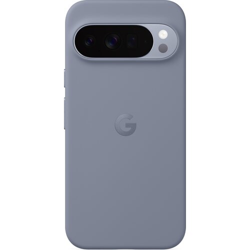 Szare etui na telefon z wycięciem na aparat i logo "G" pośrodku. W górnej części widoczne są trzy obiektywy aparatu oraz dwie okrągłe diody.