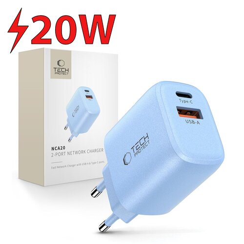Ładowarka sieciowa TECH-PROTECT NCA20 PD 20W/QC3.0 Jasnoniebieski