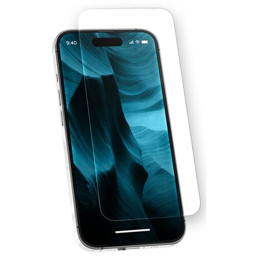Na zdjęciu widoczny jest smartfon z nałożonym szkłem hartowanym, które jest lekko uniesione nad ekranem. Ekran telefonu wyświetla abstrakcyjną grafikę w odcieniach niebieskiego.
