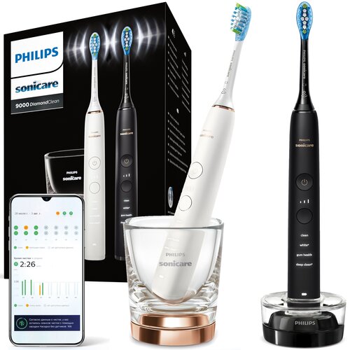 Zestaw Szczoteczek sonicznych PHILIPS HX9914/57 (biała/czarna) + szklanka z funkcją ładowania