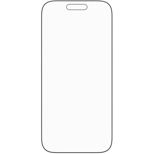 Na zdjęciu widoczny jest prosty kontur smartfona z zaokrąglonymi rogami i wycięciem na górze ekranu. Produkt to "Szkło hartowane PANZERGLASS Stealth Ultra-Wide Fit Fastfit do Apple iPhone 17 Pro".