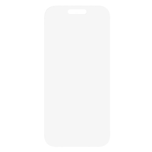 Przezroczyste szkło hartowane o prostokątnym kształcie z zaokrąglonymi rogami i wycięciem na górze. Produkt jest przeznaczony do ochrony ekranu telefonu.