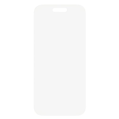 Przezroczyste szkło hartowane o prostokątnym kształcie z zaokrąglonymi rogami i wycięciem na górze. Produkt jest przeznaczony do ochrony ekranu telefonu.