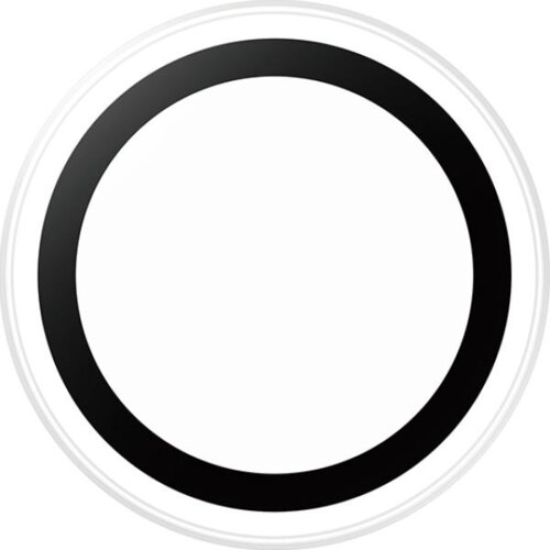 Obraz przedstawia okrągłą nakładkę na obiektyw z czarnym pierścieniem na białym tle. Produkt to "Nakładka na obiektyw PANZERGLASS Hoops do Apple iPhone Air".