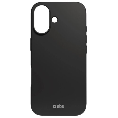 Czarne etui na telefon z dwoma otworami na aparat i logo "sbs" umieszczonym na dole. Produkt ma gładką powierzchnię i zaokrąglone krawędzie.