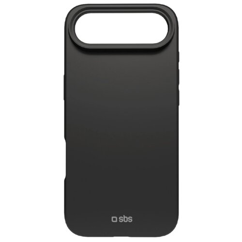 Czarne etui na telefon z wycięciem na aparat, na dole widoczne jest logo "sbs".