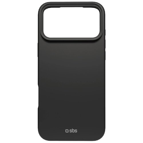 Czarne etui na telefon z dużym otworem na aparat, na dole widoczne jest logo "sbs".