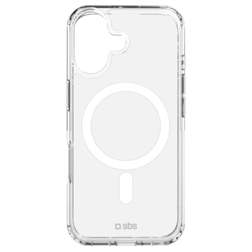 Przezroczyste etui na telefon z widocznym okrągłym wzorem i pionowym paskiem, posiada logo "sbs" u dołu. Etui ma wycięcie na aparat w górnej części.
