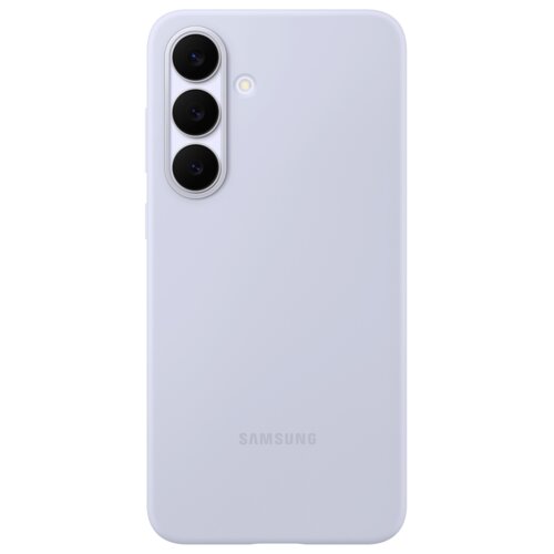 Jasnoniebieskie etui na telefon z trzema okrągłymi wycięciami na aparaty i jednym na lampę błyskową, z widocznym logo "SAMSUNG" na dole.