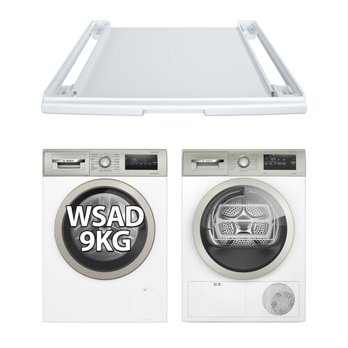 Pralka BOSCH WAN24M2SPL Serie 4 9kg 1200 obr SpeedPerfect IronAssist ActiveWaterPlus + Suszarka BOSCH WTH85VMXPL Serie 4 z pompą ciepła 8 kg AutoDry SensitiveDrying + Łącznik BOSCH WTZ27400