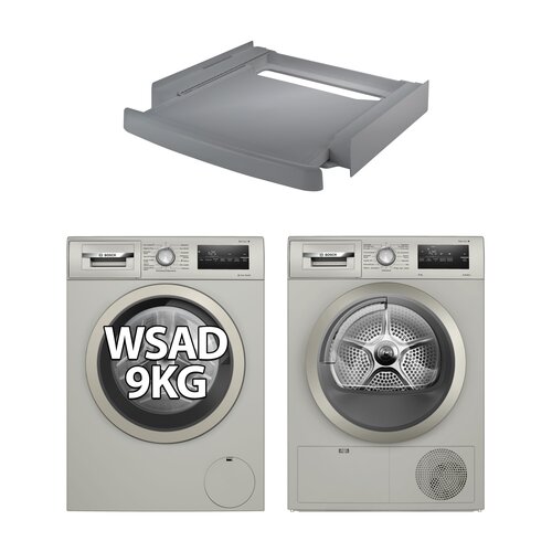 Pralka BOSCH WAN282SXPL 9kg 1400 obr EcoSilence Drive + Suszarka BOSCH WTH85VXXPL + Łącznik WPRO SKS101S