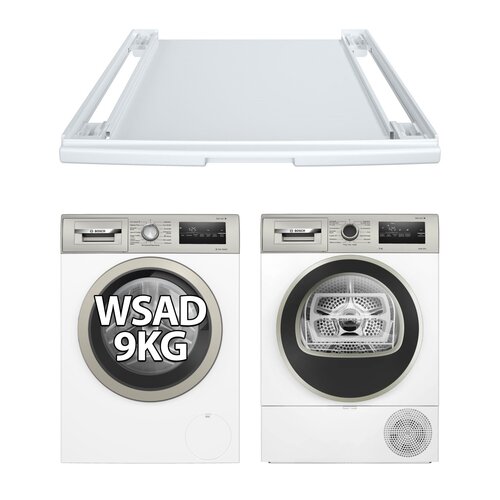Pralka BOSCH WAN24M2SPL Serie 4 9kg 1200 obr SpeedPerfect IronAssist ActiveWaterPlus + Suszarka BOSCH WTH85VMSPL Serie 4 z pompą ciepła + Łącznik BOSCH WTZ27400