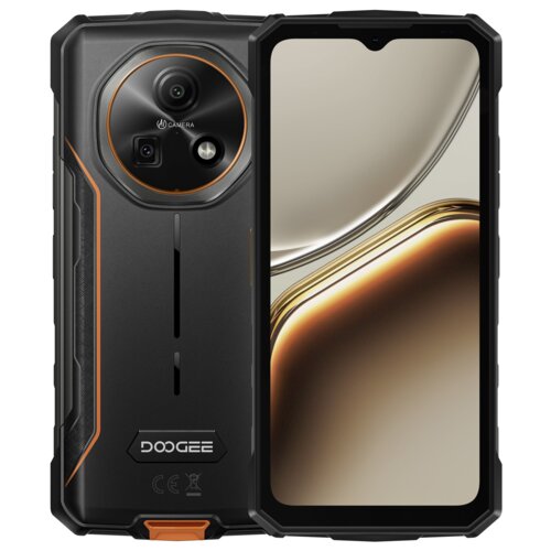 Na zdjęciu widoczny jest smartfon z przodu i z tyłu, z dużym ekranem i okrągłym modułem aparatu. Na tylnej obudowie znajduje się logo "DOOGEE".