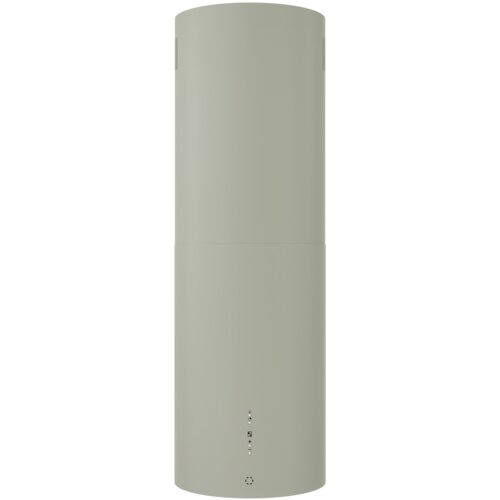 Cylindryczny okap kuchenny w kolorze szałwiowym z widocznymi przyciskami sterującymi na dolnej części. Produkt ma gładką powierzchnię i minimalistyczny design.