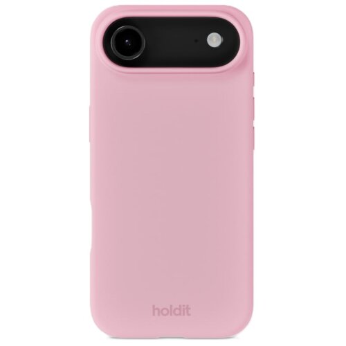 Różowe etui silikonowe z wycięciem na aparat i logo "holdit" u dołu. Produkt przeznaczony do telefonu Apple iPhone Air.