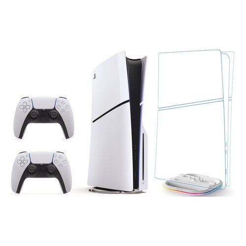 Konsola SONY PlayStation 5 Slim + 2 Kontrolery SONY DualSense Biały + Podstawka MAD DOG GPS100W Biały do konsoli PlayStation 5/PS5 Slim
