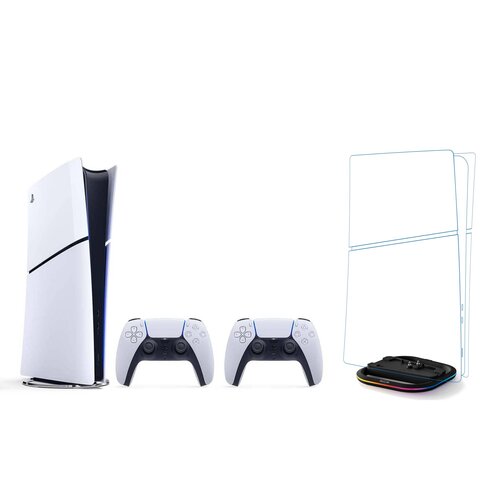 Konsola SONY PlayStation 5 Digital Slim + Kontroler SONY DualSense Biały + Podstawka MAD DOG GPS100K Czarny do konsoli PlayStation 5/PS5 Slim