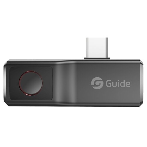 Czarna kamera termowizyjna z widocznym logo "Guide" oraz okrągłym obiektywem. Urządzenie posiada złącze USB-C na górze.
