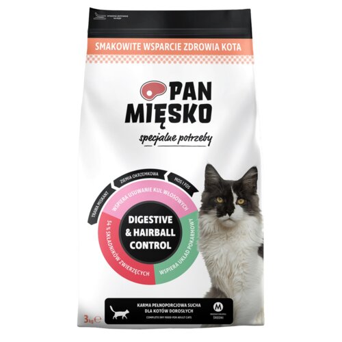 Karma dla kota PAN MIĘSKO Adult Digestive & Anti Haiball 3 kg