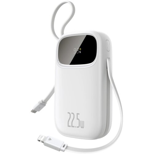 Biały powerbank z wyświetlaczem pokazującym "92%" oraz oznaczeniem "22.5W" na obudowie, z dołączonym kablem USB.