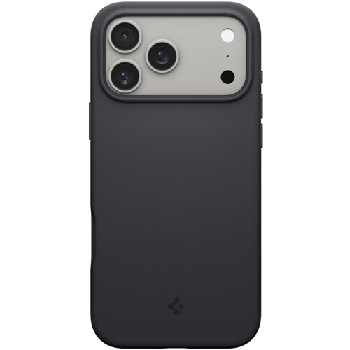 Czarne etui na telefon z trzema wycięciami na aparaty oraz dodatkowymi otworami na inne elementy. Na dole etui widoczne jest logo producenta.
