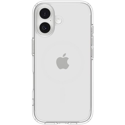 Przezroczyste etui na telefon z widocznym logo w kształcie nadgryzionego jabłka. Etui ma wycięcia na dwa obiektywy aparatu i lampę błyskową.