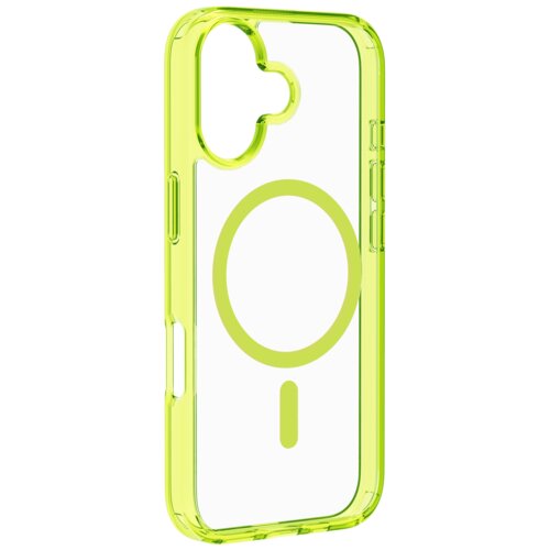 Przezroczysto-zielone etui na telefon z widocznym okrągłym wzorem na środku, przeznaczone do Apple iPhone 17. Produkt posiada wycięcia na aparat i przyciski boczne.