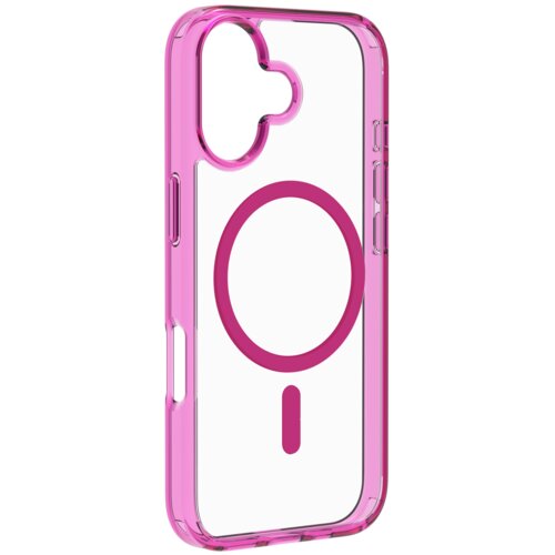 Przezroczysto-różowe etui na telefon z widocznym okrągłym wzorem i pionowym paskiem na środku. Etui ma wycięcia na przyciski i aparat.