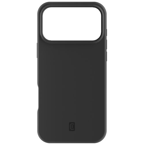 Czarne etui na telefon z dużym otworem na aparat, na dole widoczne logo w kształcie litery "C". Powierzchnia etui jest gładka i matowa.