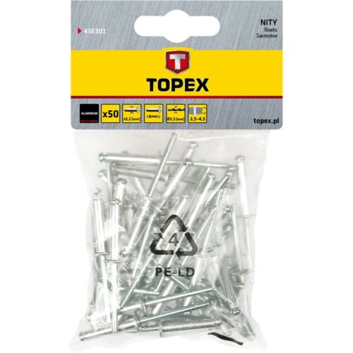 Nity aluminiowe TOPEX 43E301 3.2 x 8 mm (50 sztuk)