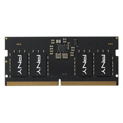Czarna kość pamięci RAM z widocznymi elementami elektronicznymi i czterema modułami oznaczonymi białym napisem "PNY". Produkt to "Pamięć RAM PNY Performance MN16GSD42666-SB 16GB 2666MHz".