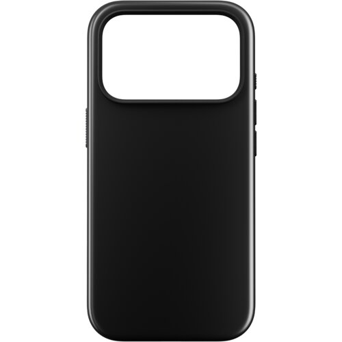 Czarne etui na telefon z dużym otworem na aparat w górnej części. Produkt ma gładką powierzchnię i zaokrąglone krawędzie.
