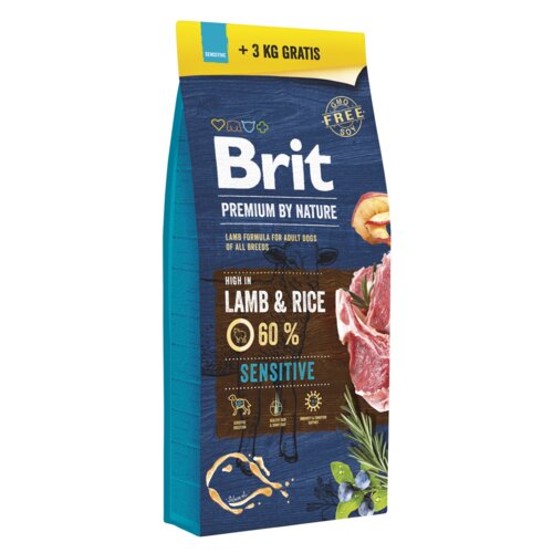 Karma dla psa BRIT Premium By Nature Sensitive Jagnięcina z ryżem 15 kg + 3 kg