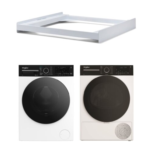 Pralka WHIRLPOOL WAM 764WKBC PL 7kg 1400 obr + Suszarka WHIRLPOOL MX WSD 83M WBS PL z pompą ciepła + Łącznik MELICONI Base Torre Slim