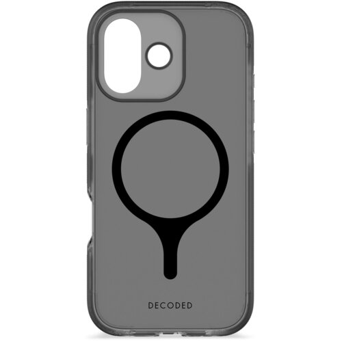 Przezroczyste etui na telefon z czarnym, okrągłym wzorem na środku oraz napisem "DECODED" u dołu. Etui ma wycięcia na aparat i przyciski.