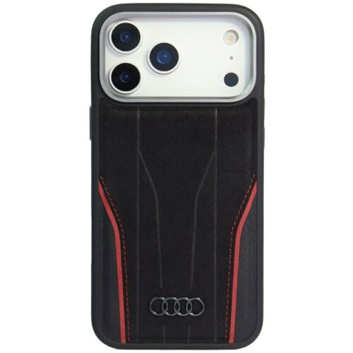 Etui AUDI R8 Genuine Leather MagSafe do Apple iPhone 17 Pro Czarno-czerwony