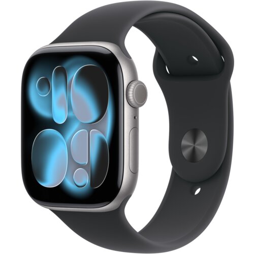 Apple Watch 11 GPS 42mm koperta z aluminium (gwiezdna szarość) + pasek sportowy rozmiar S/M (czarny)