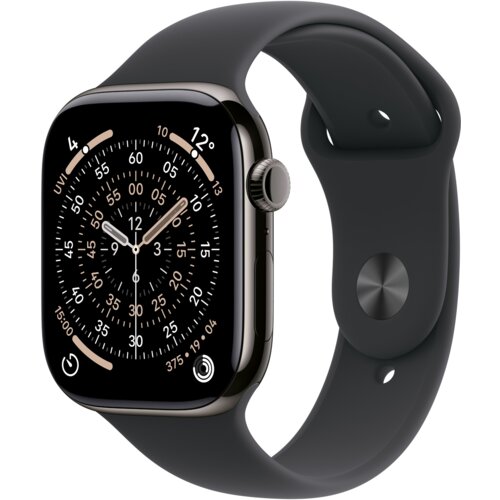 Apple Watch 11 GPS + Cellular 46mm koperta z tytanu (łupek) + pasek sportowy rozmiar M/L (czarny)