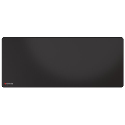 Czarna podkładka o prostokątnym kształcie z zaokrąglonymi rogami, na której w dolnym rogu widnieje logo "GENESIS" w kolorze białym obok czerwonego symbolu. Powierzchnia podkładki jest jednolita i gładka.