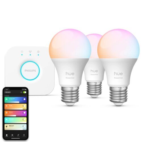 Inteligentna żarówka LED PHILIPS HUE 929004235411 E27 8W Bluetooth, ZigBee (3 szt.) + Mostek