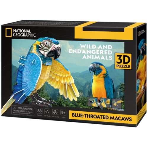 Puzzle 3D CUBIC FUN National Geographic Zagrożone Zwierzęta Ara Szafirowa 306-DS1097H (88 elementów)
